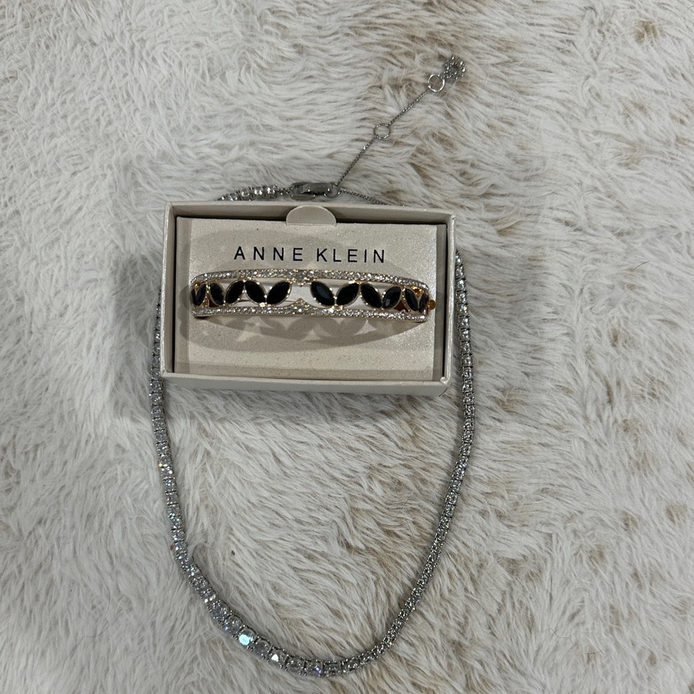 Anne Klein Black and Gold Bracelet with Marchesa Silver Necklace